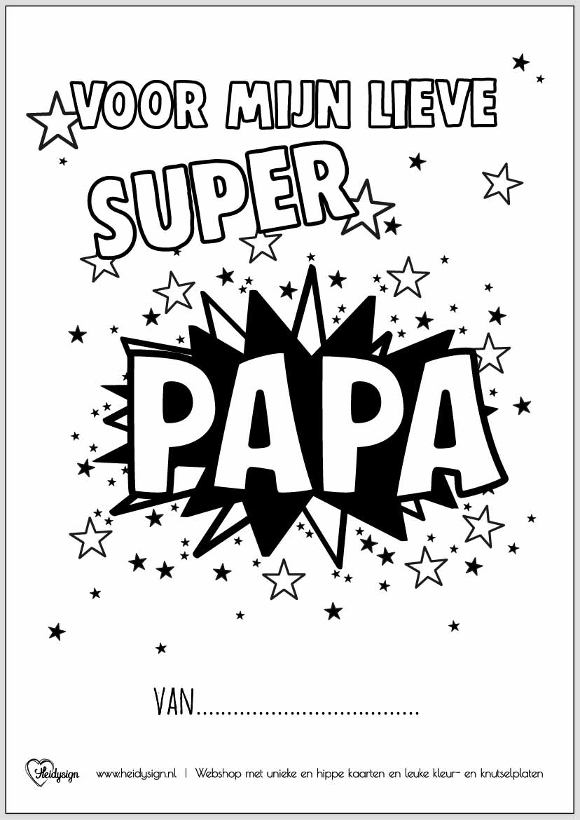 Kleurplaat voor super papa met sterren.